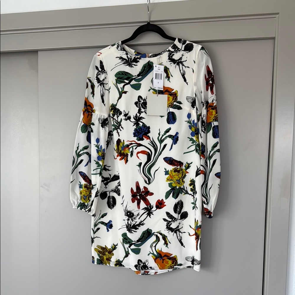Tibi White Sheath Dress with Bishop Sleeves